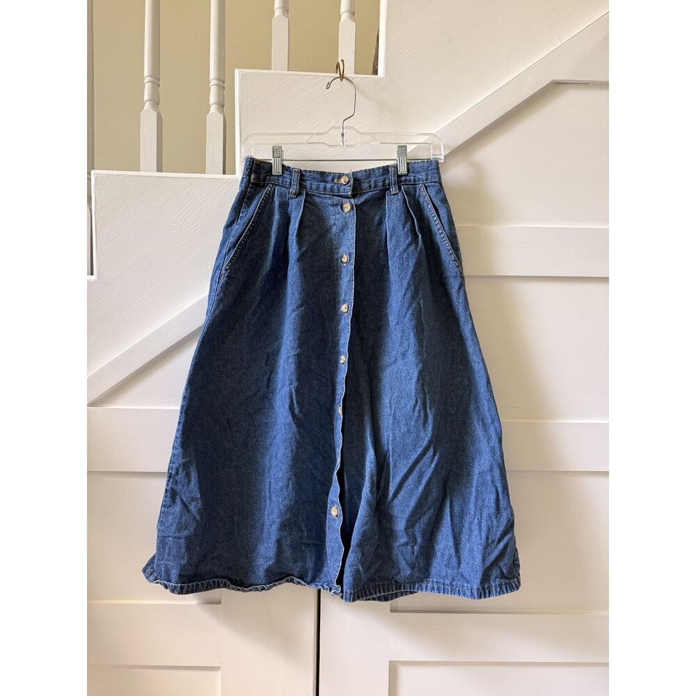 Vintage American Profile Jeanswear Denim Button-Front Midi Skirt — Made in USA